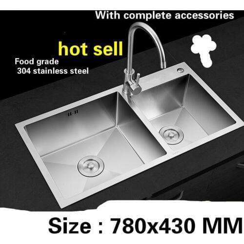 Free shipping Kitchen sink manual 3 mm thick durable food grade stainless steel vogue double groove 780x430 MM
