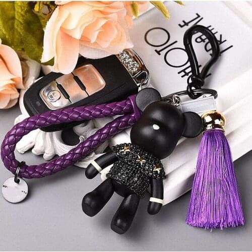 Bomgom Tassels Cartoon Popobe Gloomy Bear Keychain Cute Bag Charm Holder Leather Straps Key Chain Key Ring Pendant Kids Toy F34