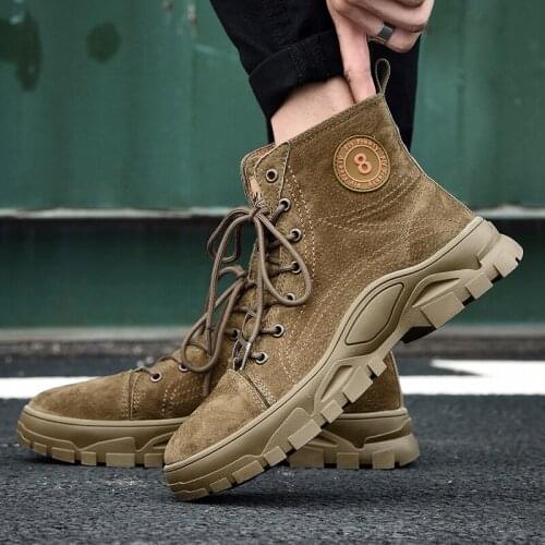 High Quality British Retro Boots Men Warm Fur Split Leather Mens Motorcycle Boots Anti-Slip Comfortable Vintage Men Boots