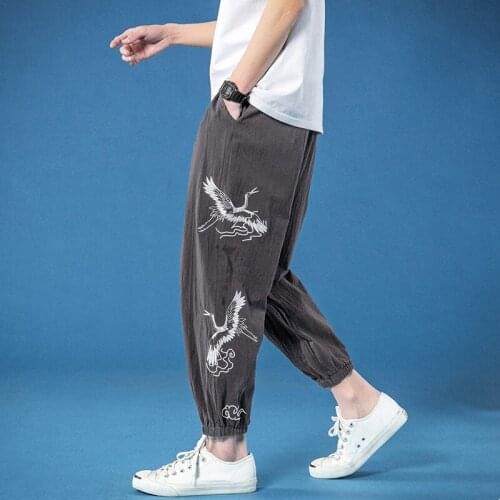 Crane Embroider Harem Pants Men Joggers MenS Pants Kimono Streetwear MenS Casual Chinese Style Pants Hip Hop M-5Xl 2021 KK3564