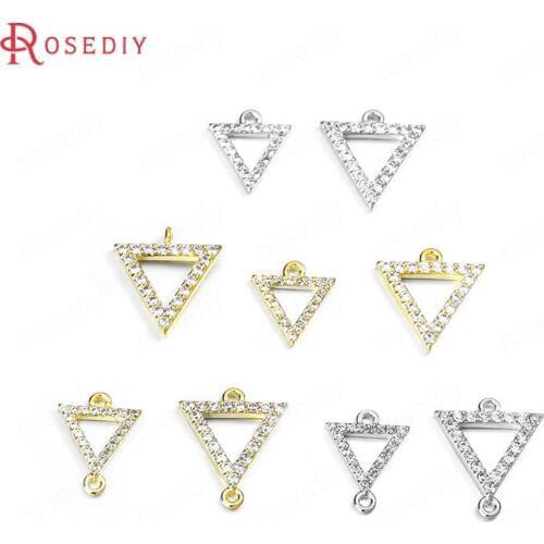 C812)6 pieces 24K Gold Color Brass and Zircon Triangle Connect Charms Pendants High Quality Diy Jewelry Findings Accessories