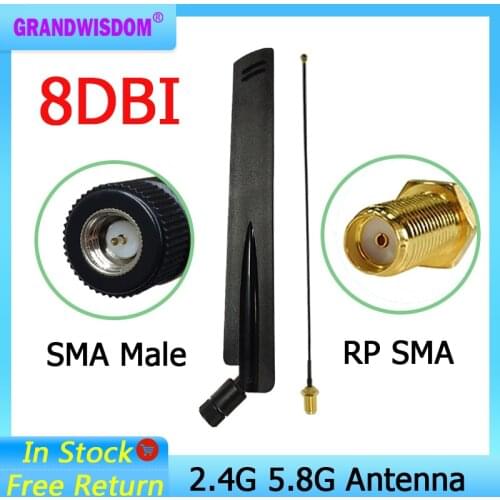 2.4GHz 5GHz 5.8Ghz wifi Antenna 2.4 ghz 8dBi SMA Male Connector wi fi 2.4G 5G 5.8G Antena + 21cm RP-SMA Male Pigtail Cable