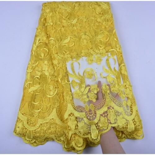 French Lace Fabrics For Wedding 2019 High Quality Yellow Lace Nigerian Tulle Dress Mesh Lace With Beads African Lace Fabric 1278