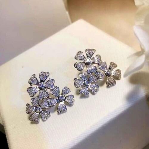 Huitan New Trendy Fancy Flower Earrings Women White CZ Silver Color Bridal Wedding Ceremony Party Stud Earring Statement Jewelry