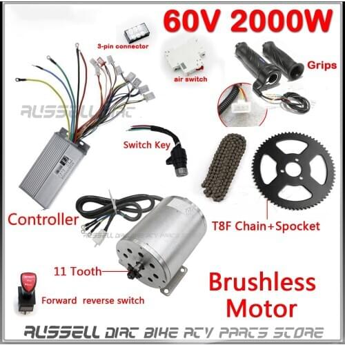 Motor Controller Throttle Grip 2000W 60V Brushless T8F Chain Spocket Air Switch Electric Go Kart ATV Ebike E-Bike