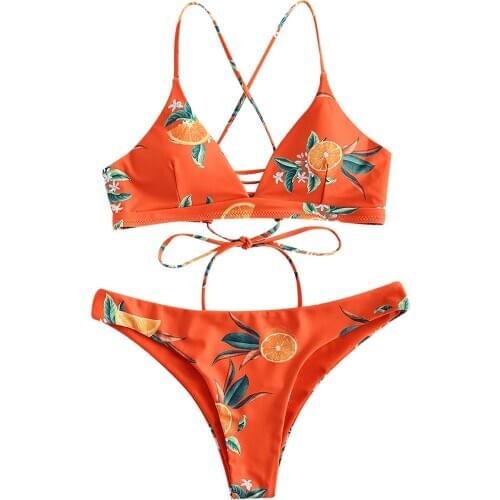 Orange Printed Bikini Set Sexy Swimwear Women 2020 New Push Up Bathing Suit Female Brazilian Bikini Set Summer Biquini Wholesale