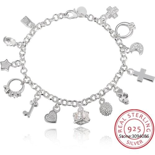 LEKANI 925 Sterling Silver AAA Zircon Key Lock Stars Bracelet For Women Fashion Wedding Engagement Party Charm Jewelry