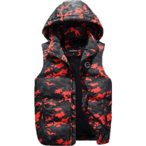 Male Hooded Outerwear Sleeveless Jacket Camouflage Casual Vest Down New Autumn Winter 2019 Men Classic Windbreaker Parka Baggy