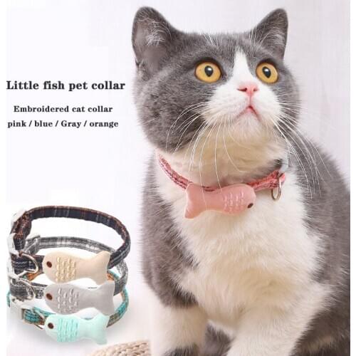 2020 new cat and dog universal decorative collar cotton plaid embroidered fish collar