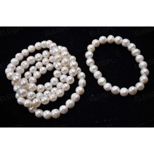 New natural Pearl Bracelet, Wholesale 5pcs 7-8mm White Freshwater Pearl Stretch Bracelet