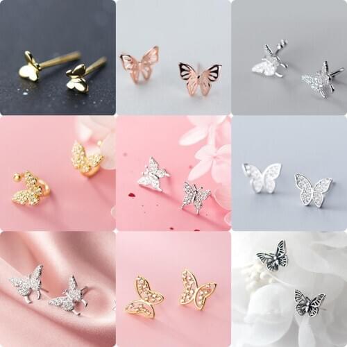 New Design Premium Luxury Zircon Earrings Fashion 925 Sterling Silver Butterfly Small Stud Earrings for women Girl Jewelry Party