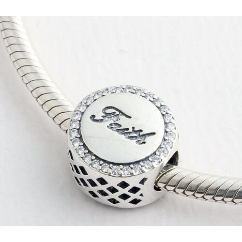 Authentic 925 Sterling Silver Charm Simple Cross Round Crystal Beads For Original Pandora Charm Bracelets & Bangles Jewelry