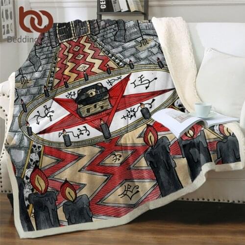 BeddingOutlet Magic Circle Sherpa Throw Blanket Black Candle Bedspread Gothic Plush Sofa Blanket Gloomy Cozy Thin Quilt 130×150