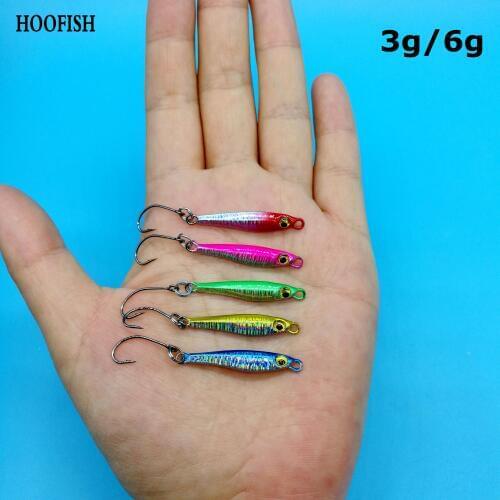 HOOFISH 10PCS/LOT Mini Metal Jigging Fishing Lure With Single Hook 3g/6g MicroJig Hard Bait Spoon Lure Fishing Tackle