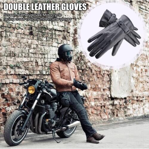 Durable Cycling Gloves Classic Delicate Men Motorcycle Fleece Gloves Touch Screen Leather Cycling Thickened Warm Gloves