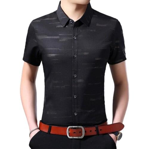 2021 Summer Shirt Casual Slim-Fit Turn Down Collar Single Breasted Buttons Pocket Short Sleeve Men Shirt Streetwear