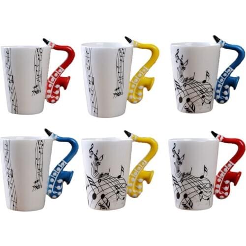 Saxophone Music Unique Handle Art Musical Notes Holds Coffee Milk Ceramic Mug
