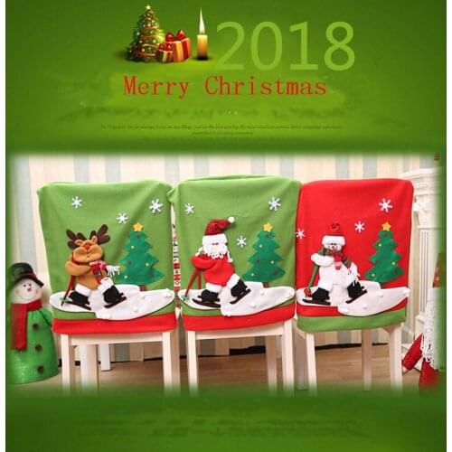 Santa Claus Embroidered Chair Back Cover for Christmas Kitchen Dinner Decoration