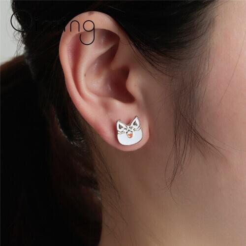 Handmade Tiny Cat Stud Earrings Women Cute Lovely Kitten Cat Face Enamel Fashion Jewelry Pet Animal Earrings Gifts