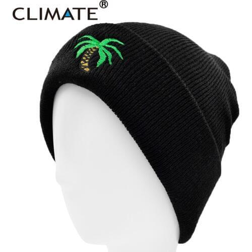 CLIMATE Coconut Tree Beanie Men Women Winter Hat Beanies Warm Black Hat Beach Seaside Cool Knitted Beanie Hat for Men Women