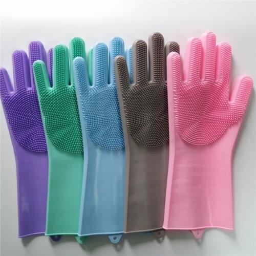 Magic Silicone Dishwashing Scrubber Dish Washing Sponge Rubber Scrub Gloves Kitchen Cleaning 1 Pair