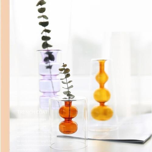 Nordic minimalist double color glass vase creative transparent vase desktop decoration personality hydroponic flower