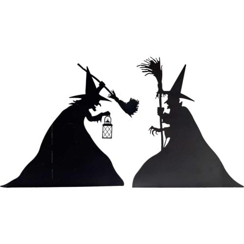 Halloween Witch Silhouette Decoration Holding Broom/Lantern Dark Magic Witch Mental Pendant Wall Art Crafts Halloween gifts