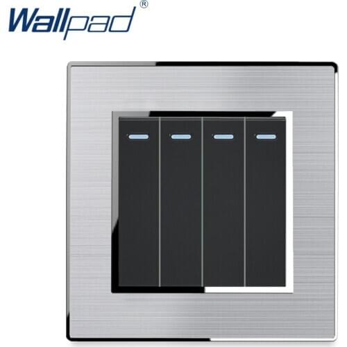 Light Switch 4 Gang Reset Momentary Contact Stainless Steel Panel With Silver Border Wallpad Wall Switch 16A AC110-250V