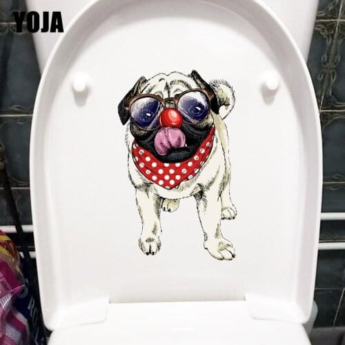 YOJA 14.6×23.9CM Spectacled Pug Cute Animal Home Decoration Toilet WC Stickers Room Wall Decals T1-2996