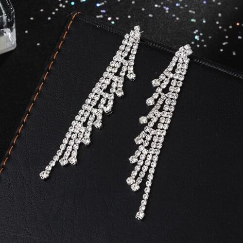 YFJEWE Silver Color Rhinestone Crystal Long Tassel Earrings for Women Bridal Drop Dangling Earrings Brincos Wedding Jewelry E630