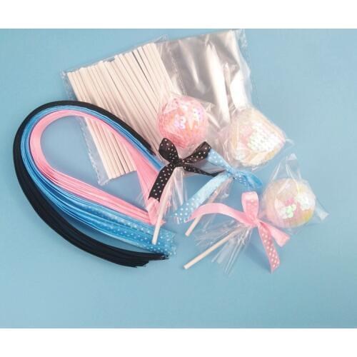 1 SET Cake Pop Lollipop Packing Set 30sets (Plastic Sticks+Ribbons+OPP bags) Cookies Desserts Baking Packing Sets Cake Tools