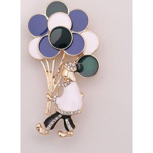 2021 Fashion Costume Jewelry Gold Plated Cute Enamel Pin Metal Crystal Confession Balloon Clown Brooches For Women Designer