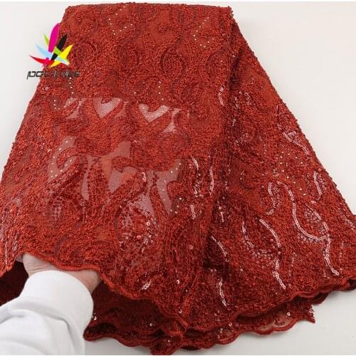 2021 Nigerian Burnt Orange Embroidered French Sequence Lace Fabric High Quality African Seuqins Lace Fabric For Party XZ2990B-4
