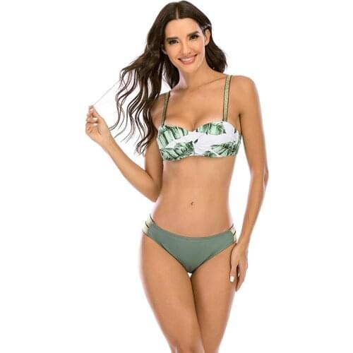 2021 Womens Sexy Floral Print Bikini Swimsuit Swimwear Female Bandeau Thong Brazilian Biquini Bikini Set Bathing Suit Bather