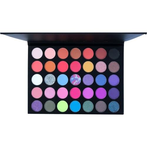 35 Colors Colorful Matte Glitter Eyeshadow High Pigment Pallete Private Label Shimmer Pearl Eye Shadow Pallete Black Package