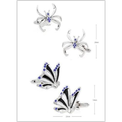 6pairs/lot Flying Blue Crystal Butterfly Spider Ladybug Cufflinks Copper Animal Insect Cuff Links Mens Jewelry Wholesale