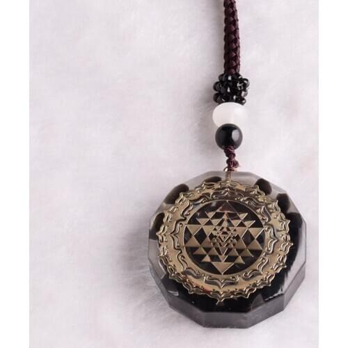 6PCS Orgonite Pendant Necklace Sri Yantra Reiki Pendulum Onyx Obsidian Necklace Sacred Geometry Energy Healing Yoga Jewelry