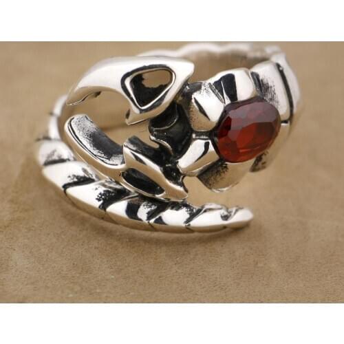 925 Sterling Silver Red CZ Stone Tribal Scorpion Mens Biker Ring 9D002