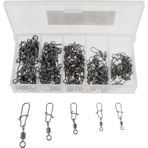 96pcs/lot 2# 3# 4# 6# 8# 10# Carbon Steel Fishing Connector Bearing Rolling Swivel 8 Ring with Enhanced Pin and Lure Box