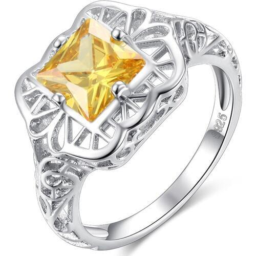 AAA Yellow Zircon Wedding Rings for Women Hollow Fashion Heart and Arrow Ring Drill 925 Silver European and American Trends