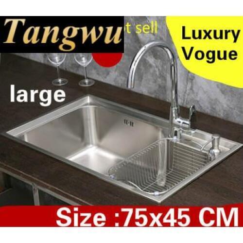 Free shipping Apartment luxury wash vegetables kitchen single trough sink large 304 stainless steel hot sell 75x45 CM