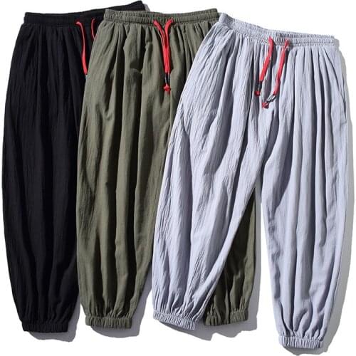 Man Summer Casual Trousers Cotton Linen Harem Pants Men Joggers Male Japanese Sweatpants 2021 New Harajuku Large Size 5Xl