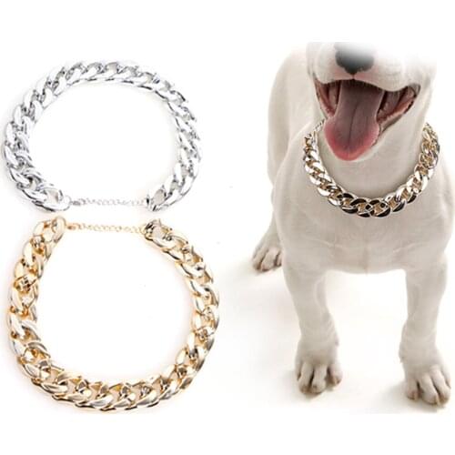 Pet Dog Cat Chain Collar Powerful Plastic Necklace Golden Silvery Necklace Small Medium Large Dog Chihuahua French Bulldog