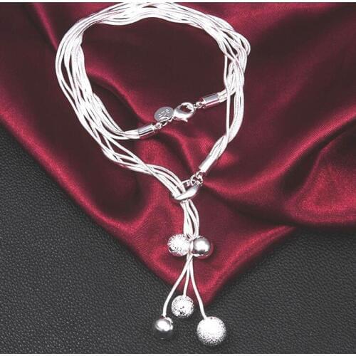 Frosted ball Women Full Sideways Silver Necklace 925 Sterling Silver Fashion Jewelry Women Men Link Chain Necklace X013