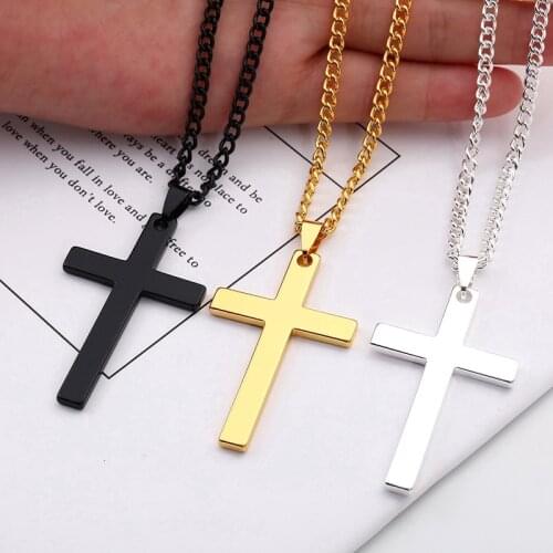 Fashion Stainless Steel Cross Gold Silver Color Necklace for Women Men Vintage Chain Crystal Pendant Long Necklaces Jewelry 1PC