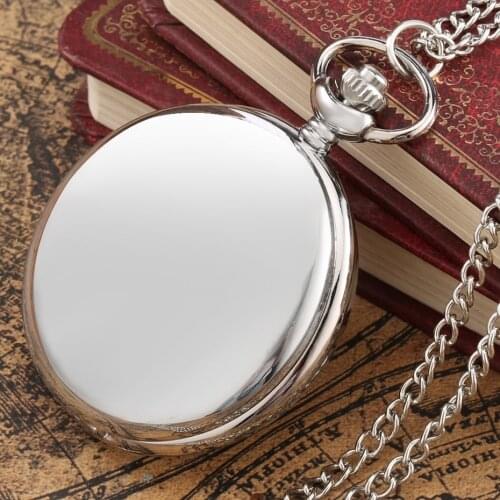 Luxury Smooth Silver Pendant Pocket FOB Watch Modern Roman Number Analog Clock Men and Women Fashion Necklace Chain Unisex Gifts
