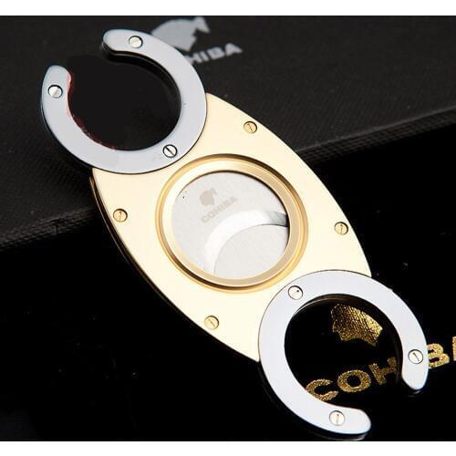 COHIBA Double Blades Stainless Steel Cigarette Cigar Cutter Pocket Gadget Zigarre Smoking Accessories Guillotine +Pouch 355KG