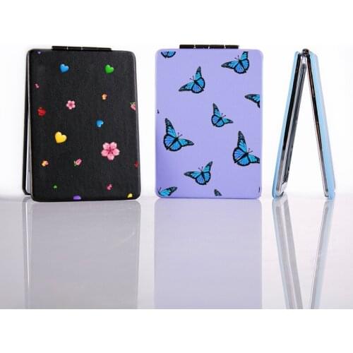 Flower Portable Folding Makeup Mirror with Double Side for Girl Cute Butterfly Magnifying Compact Cosmetic Vanity Pocket Mirrors