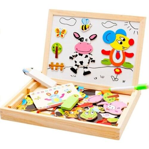 Baby toy Farm Jungle Animal Wooden Magnetic Multifunctional Educational Children Kids Jigsaw Puzzle Drawing Board Wooden Toy