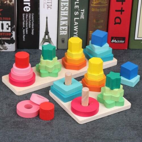 Children Montessori Educational Wooden Toys Color Sensory Early Learning Block Stacking Games For 1 2 3 4 5 Years Kids Girls Boy